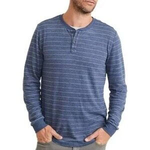 Marine Layer Double Knit Striped Henley Navy/White Long Sleeve Tee Men's Size M